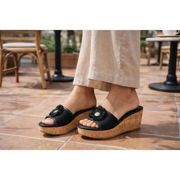 COACH Jazmin Cork Wedge Slide Sandals – Women's Size 10B – Black – NWOT - Picture 3 of 7